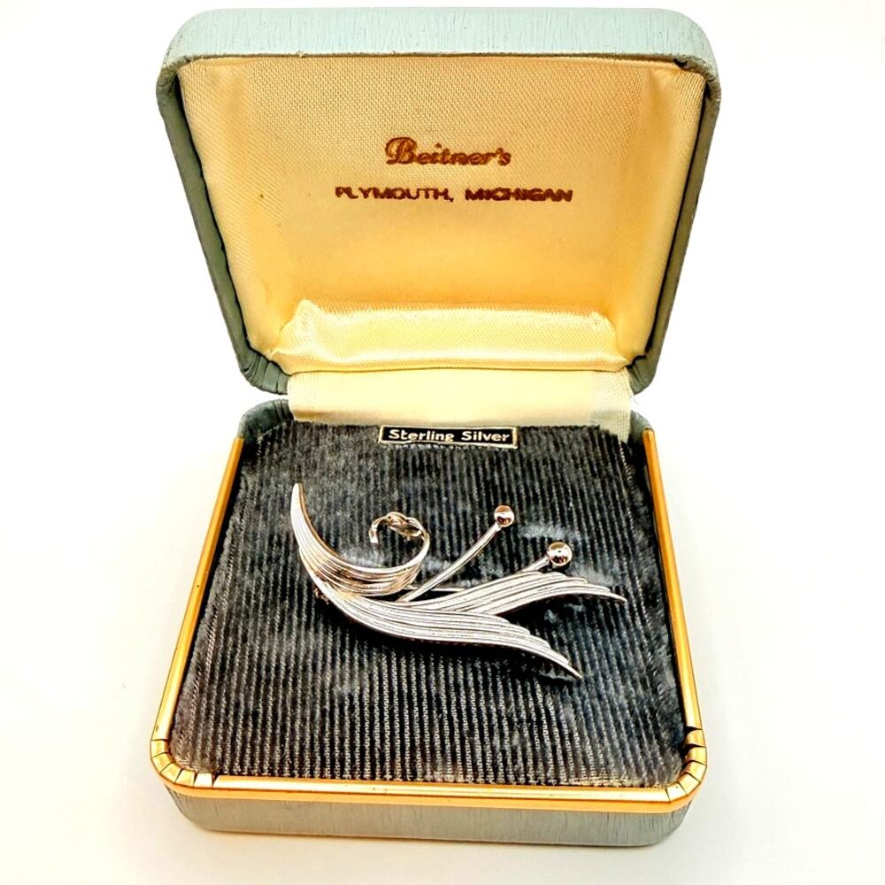 Vtg Signed Bojar 925 Silver Floral Spray Brooch Original Beitner's Jewelry Box